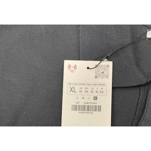 Zara Men Polo Shirt XL Gray Textured Long Sleeve Viscose Pullover 5536/310 NWT - Picture 6 of 10